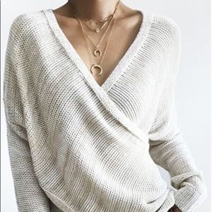 Simple Casual V Neck Front Cross Weekend Sweater